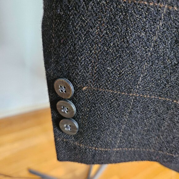 Mens Enrico Gelini Plaid Wool Blazer Jacket 3-Button Front Charcoal Gray Size 42 - Picture 4 of 14